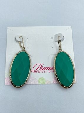 Gold Tone Double Sided Acrylic Oval Drop Earrings Bold Statement Reversible
